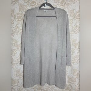 J. Jill Linen Blend Open Front Long Knit Cardigan Sweater sz XSP Tan Beige COZY